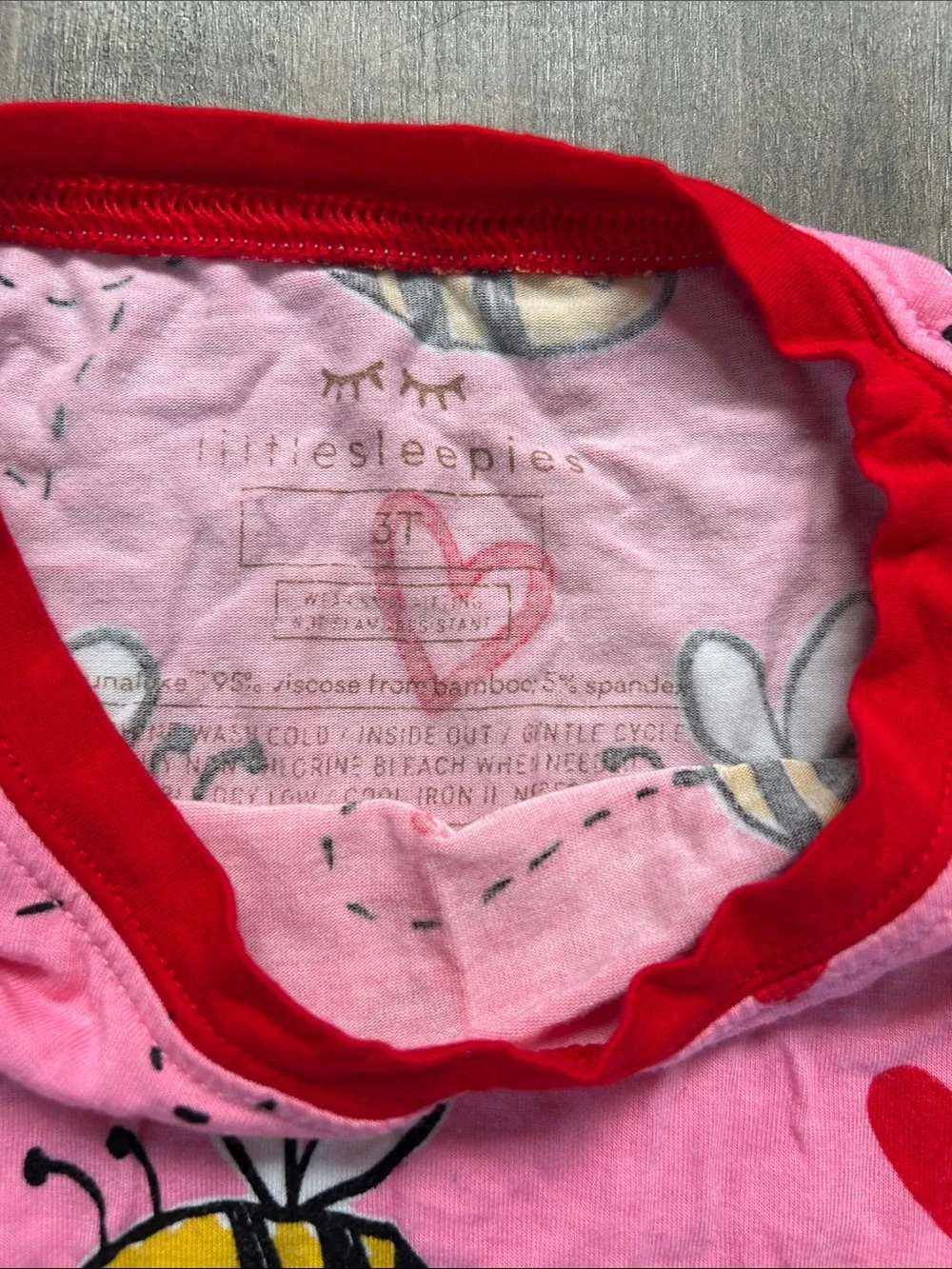 Little Sleepies Pink Bee Print Pajama Top with Red Trim